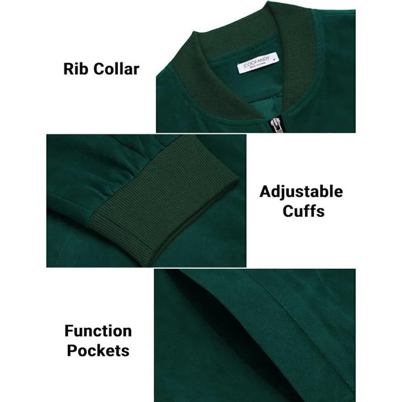 ❤️ Men's Casual Varsity Jacket Vintage Lightweight Faux Suede Bomber Jackets - Picture 5 of 6